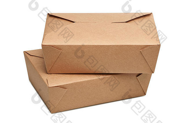 交付空白纸箱盒子准备好了吃食物孤立的白色剪裁路径