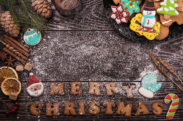 gingerbreads咖啡年圣诞节木背景圣诞节主题