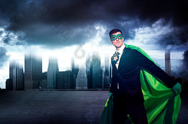 超级英雄商人强度城市景观Cloudscape概念