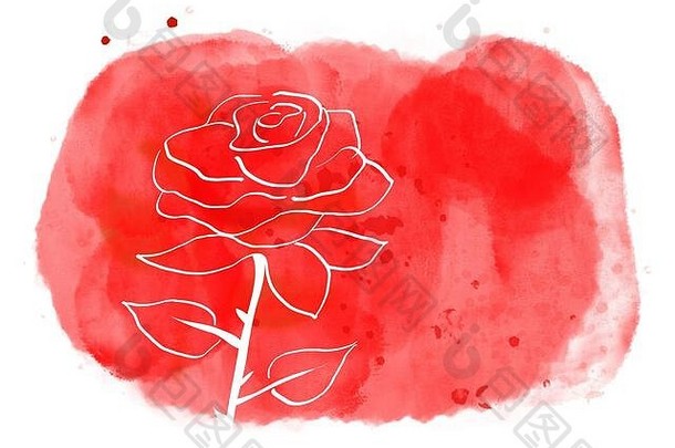 <strong>玫瑰画</strong>红色的水彩画背景飞溅爱庆祝活动情人节一天手画电脑生成的图像