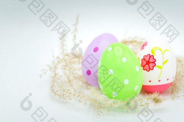 快乐复活节色彩斑斓的复活节蛋白色背景复活节假期装饰复活节概念背景