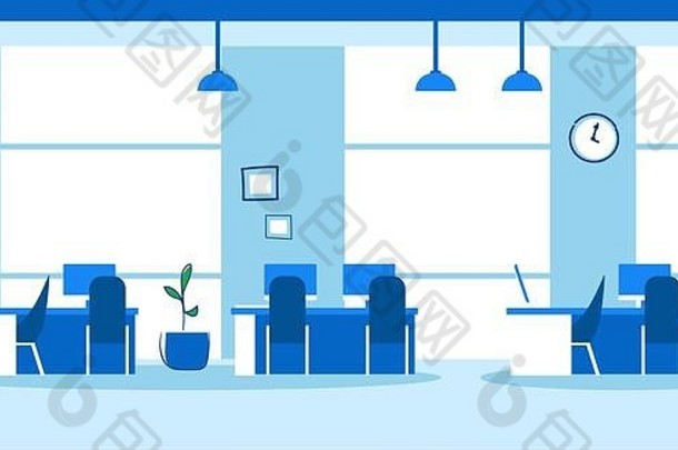 有创意的联合办公中心空人开放空间现代办公室室内草图涂鸦水平