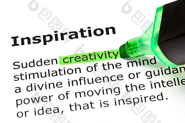 “创造力”突出显示绿色标题“灵感”