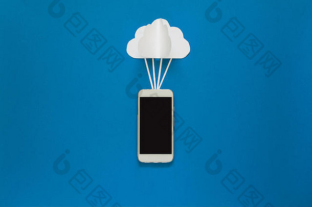 网络连接云存储技术概念数据通信云计算网络概念聪明的电话飞行纸云