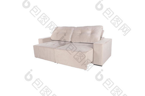 现代白色仿麂皮沙发上沙发孤立的白色背景