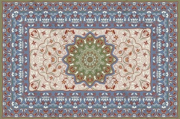 古董阿拉伯语模式波斯彩色的地毯丰富的点缀织物设计手工制作的室内装饰纺织品蓝色的背景