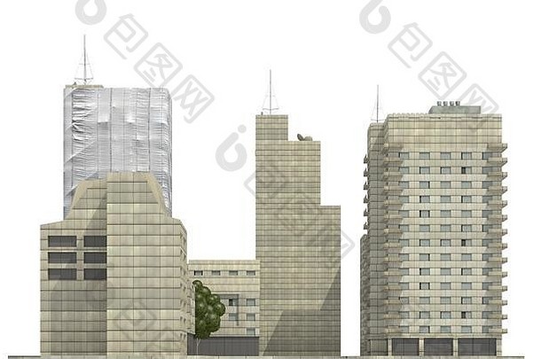 现代建筑孤立的白色背景插图