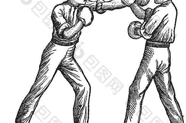 拳击手拳击古董雕刻刻插图拳击手显示使<strong>打击交易</strong>