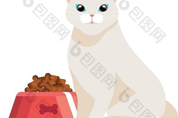 可爱的猫菜食物孤立的图标