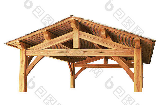木框架支持屋顶轮瓷砖白色<strong>背景</strong>