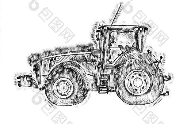 农业拖拉机插图颜色艺术