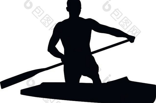 黑色的轮廓划独木舟运动员体育独木舟桨