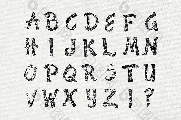 橡胶邮票字母印刷黑色的墨水白色艺术家帆布