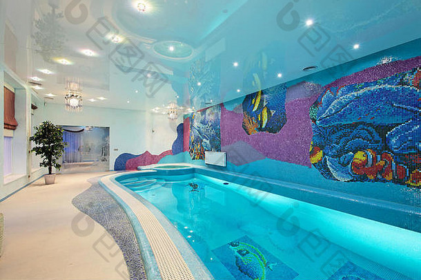 室内设计水疗中心区马赛克游泳池马赛克墙
