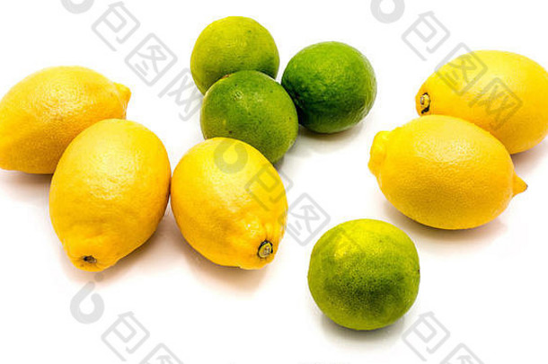 集团柠檬酸橙孤立的白色背景