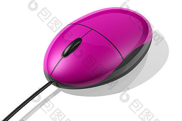 粉红色的电脑鼠标孤立的白色