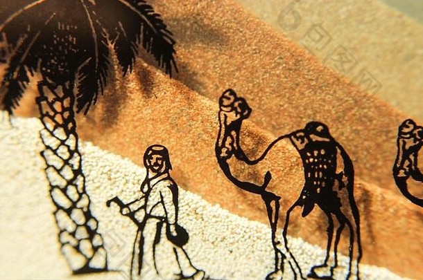 萨拉哈沙漠男人。骆驼摘要打印