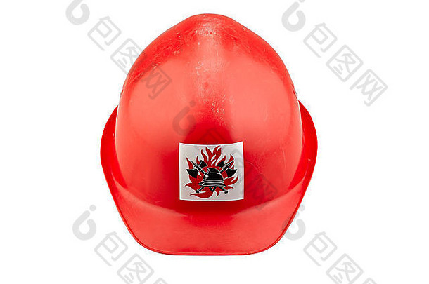 红色的塑料<strong>安全消防</strong>队员头盔白色背景剪裁路径