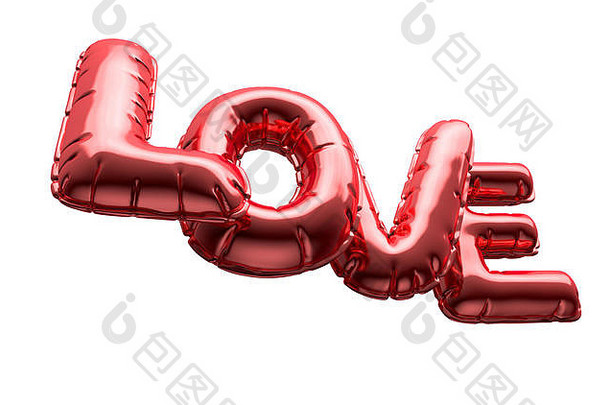 集金属气球信拼写词爱纪念情人节一天孤立的白色背景渲染