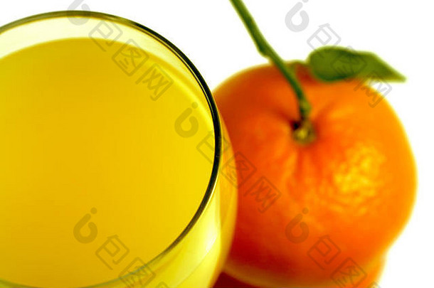 特写镜头橙色汁玻璃普通话水果