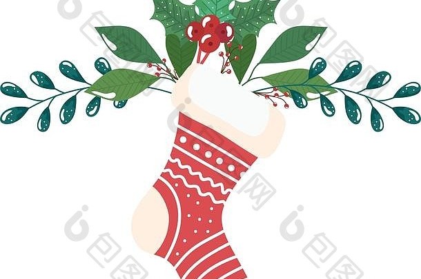 袜子圣诞节装饰分支机构树叶
