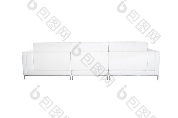 大沙发舒适的白色皮革孤立的白色背景