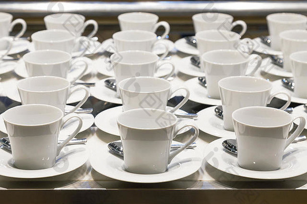 行咖啡茶陶瓷白色杯准备服务业务会议前面会议房间酒店
