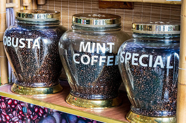 选择咖啡豆子口味显示商店越南出售游客