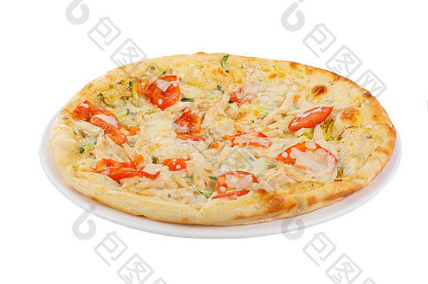 披萨轮减少块白色孤立的背景快食物比萨 店粉状的奶酪产品一边视图
