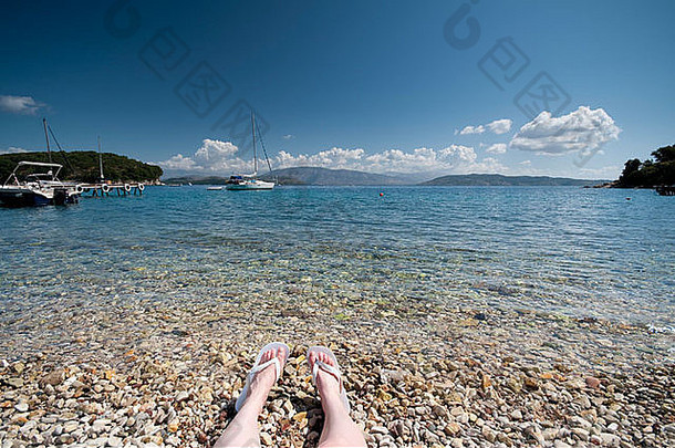 阿格尼海滩清晰的爱奥尼亚海科孚岛希腊