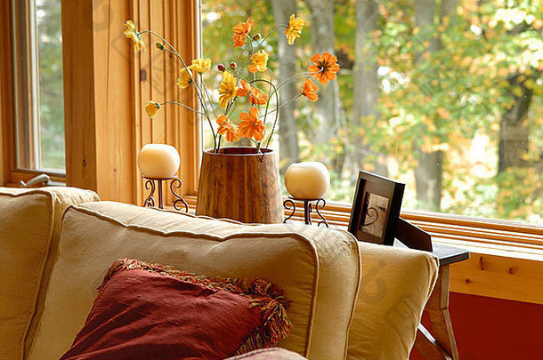 舒适的哎哟现代小屋花对比改变颜色秋天