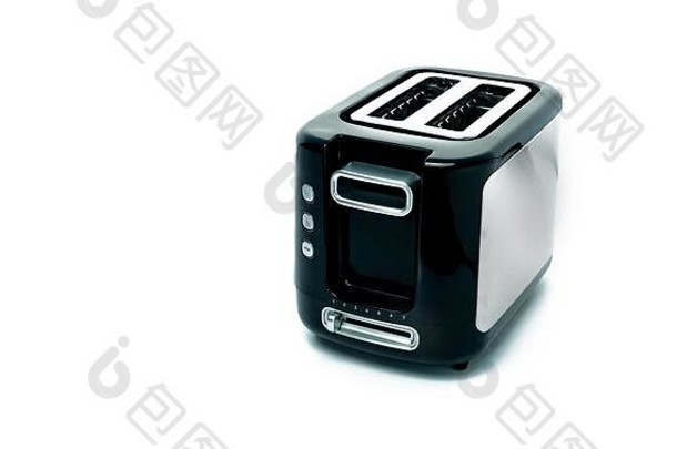 黑色的烤面包机孤立的白色背景刷不锈钢钢烤面包机面包烤面包槽弹出烤面包机厨房设备家庭