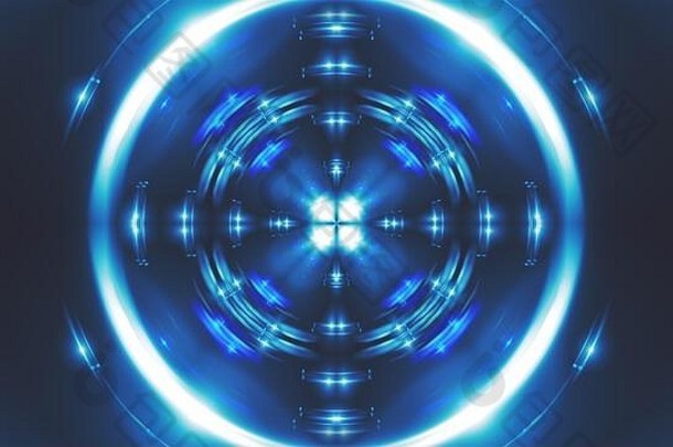 电脑生成的分形蓝色的千变万化的背景闪烁的蓝色的灯呈现