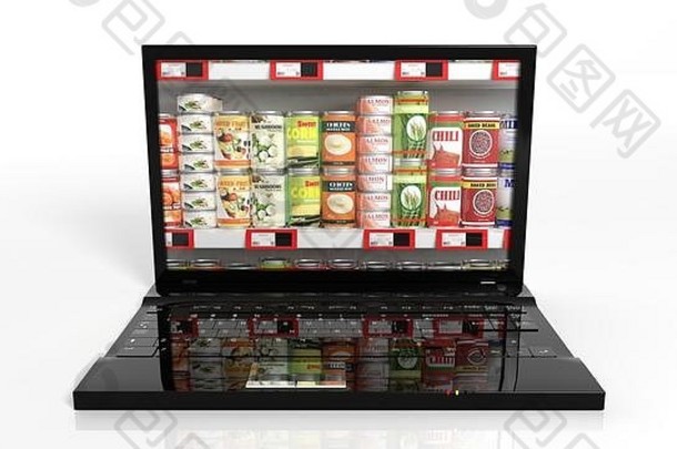在线购物概念移动PC食物产品