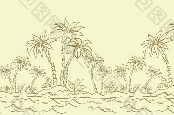 无缝的模式岛棕榈轮廓
