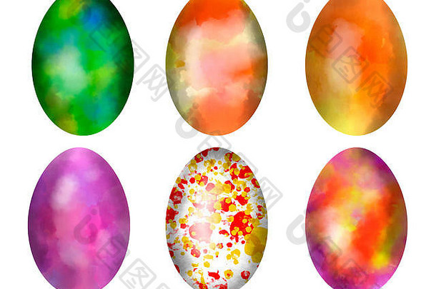集色彩斑斓的现代复活节鸡蛋画水彩油漆