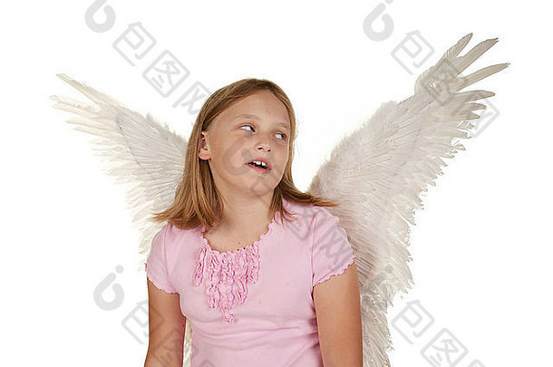 翅膀年轻的女孩孤立的白色