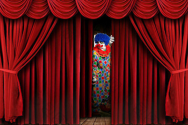 怪异的令人毛骨悚然的小丑阶段窗帘窗帘