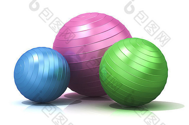 色彩斑斓的健身球孤立的白色背景