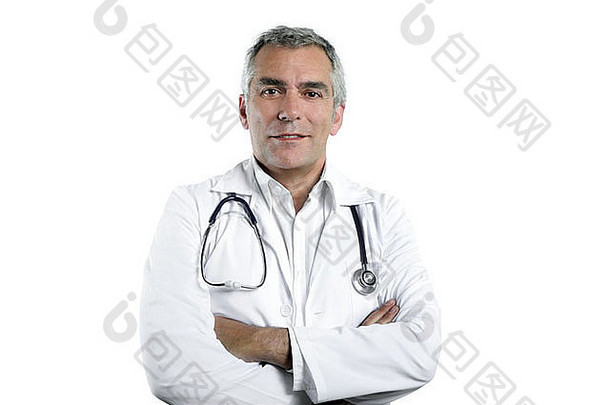 医生高级专业知识灰色的头发自信白色