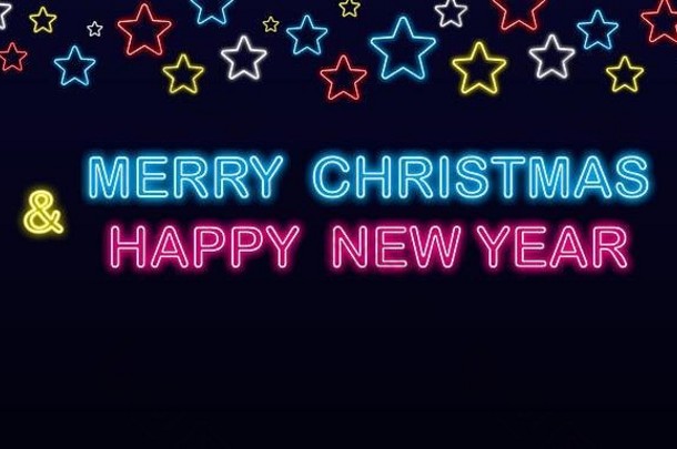 快乐圣诞节快乐一年霓虹灯星星背景
