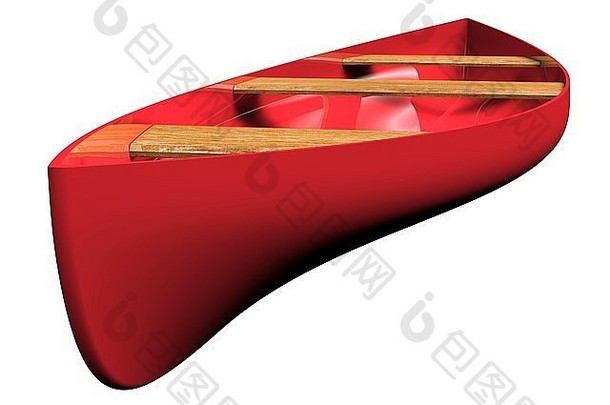 红色的独木舟孤立的白色回来地面