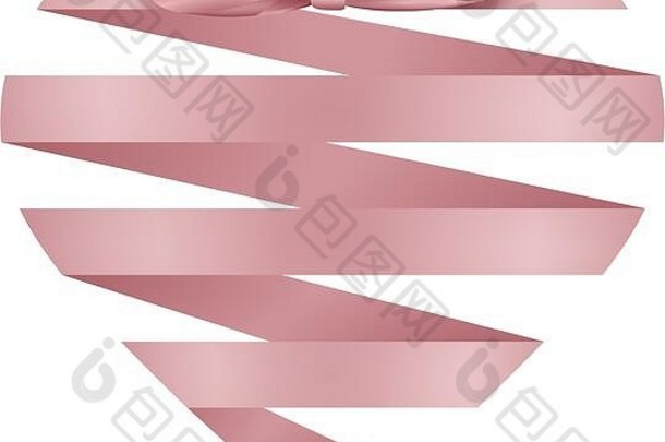 孤立的心形的粉红色的丝带弓情人节一天卡片背景