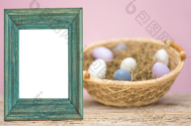 木图片框架模拟背景有创意的的想法复活节篮子填满有内部色彩斑斓的复活节鸡蛋