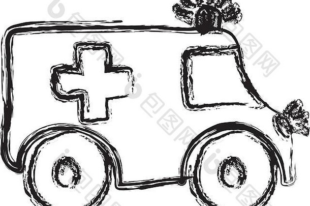 单色手画草图救护车