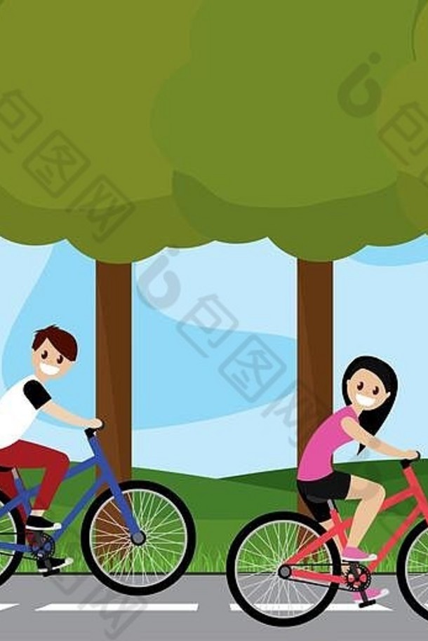 夫妇骑自行车