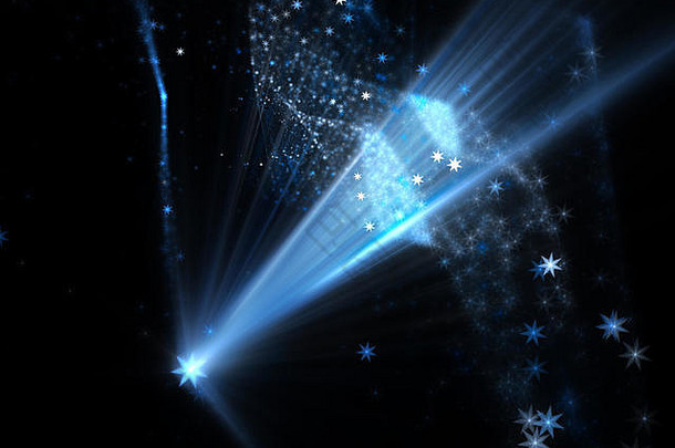 蓝色的发光的明星形状源射线多维矩形空间未来主义的技术电脑生成的摘要背景