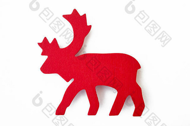 红色的驯鹿木圣诞节数字孤立的白色冬天季节