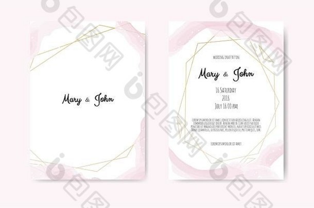 婚礼邀请摘要水彩风格装饰光温柔的尘土飞扬的粉红色的颜色白色背景