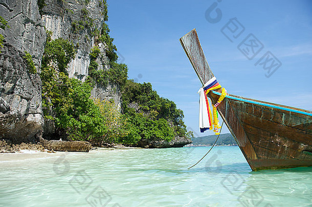 传统的泰国木长尾船装饰腰带丝带KOH斐斐甲米泰国